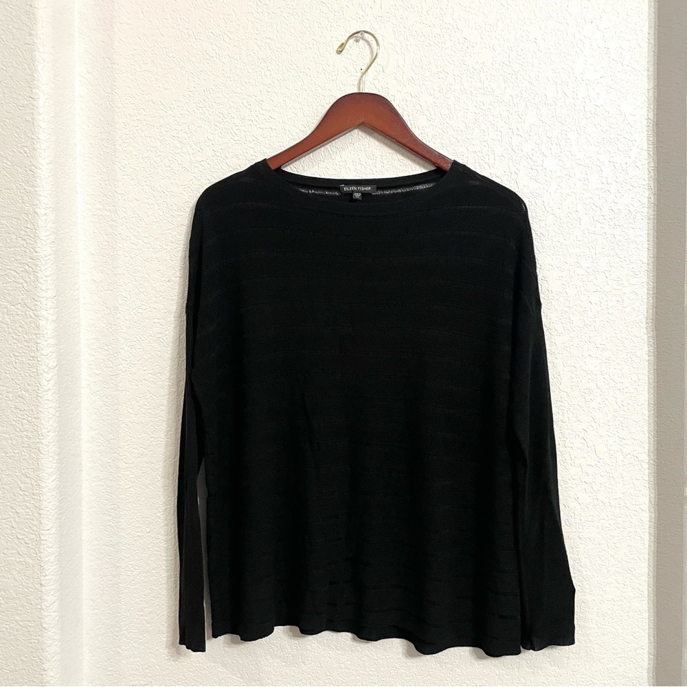 Eileen Fisher Womens Sweater Knit Oversized Sheer Stripe Long Sleeve Size XS